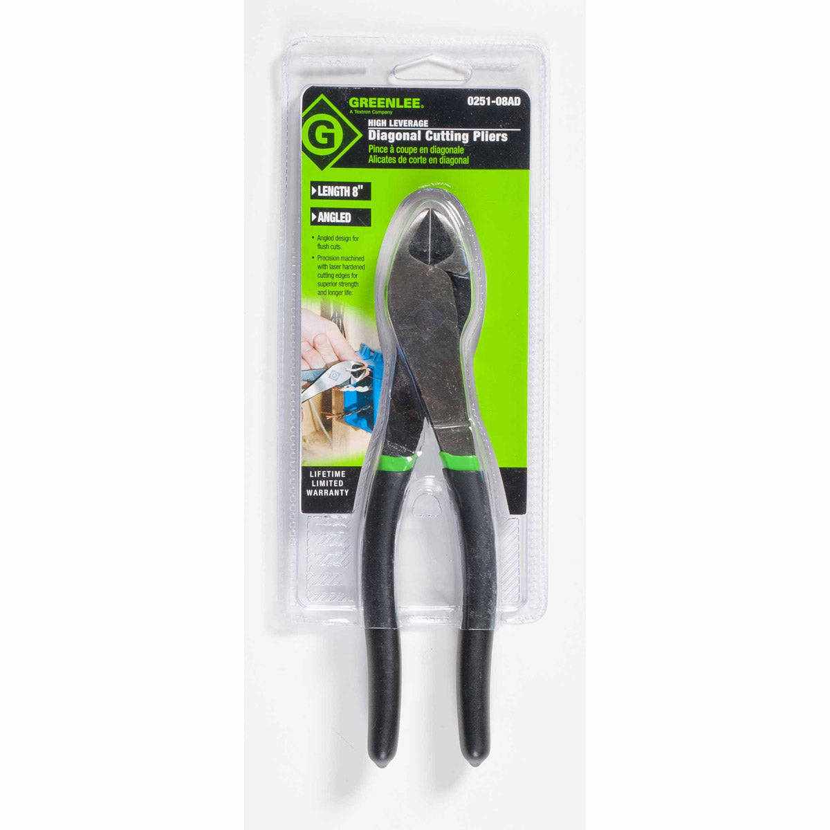 Greenlee 0251-08AD High Leverage Diagonal Cutting Pliers 8in. angled dipped grip - 2