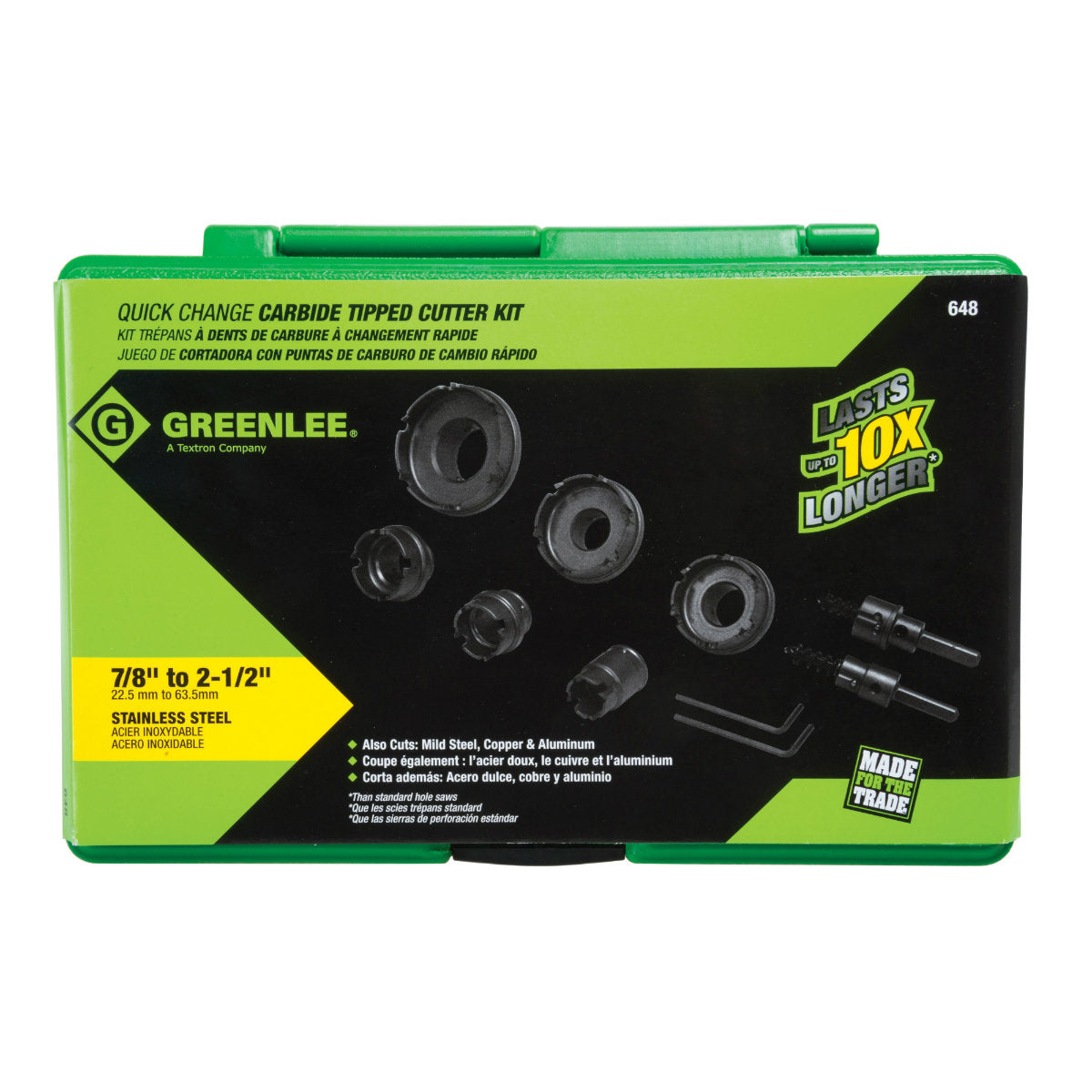 Greenlee 648 8 Piece Quick Change Carbide Hole Cutter Kit, 1/2" - 2-1/2" - 2