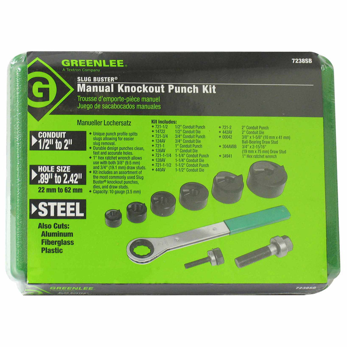 Greenlee 7238SB Slug-Buster Knockout Kit with Ratchet Wrench 1/2" thru 2" - 6