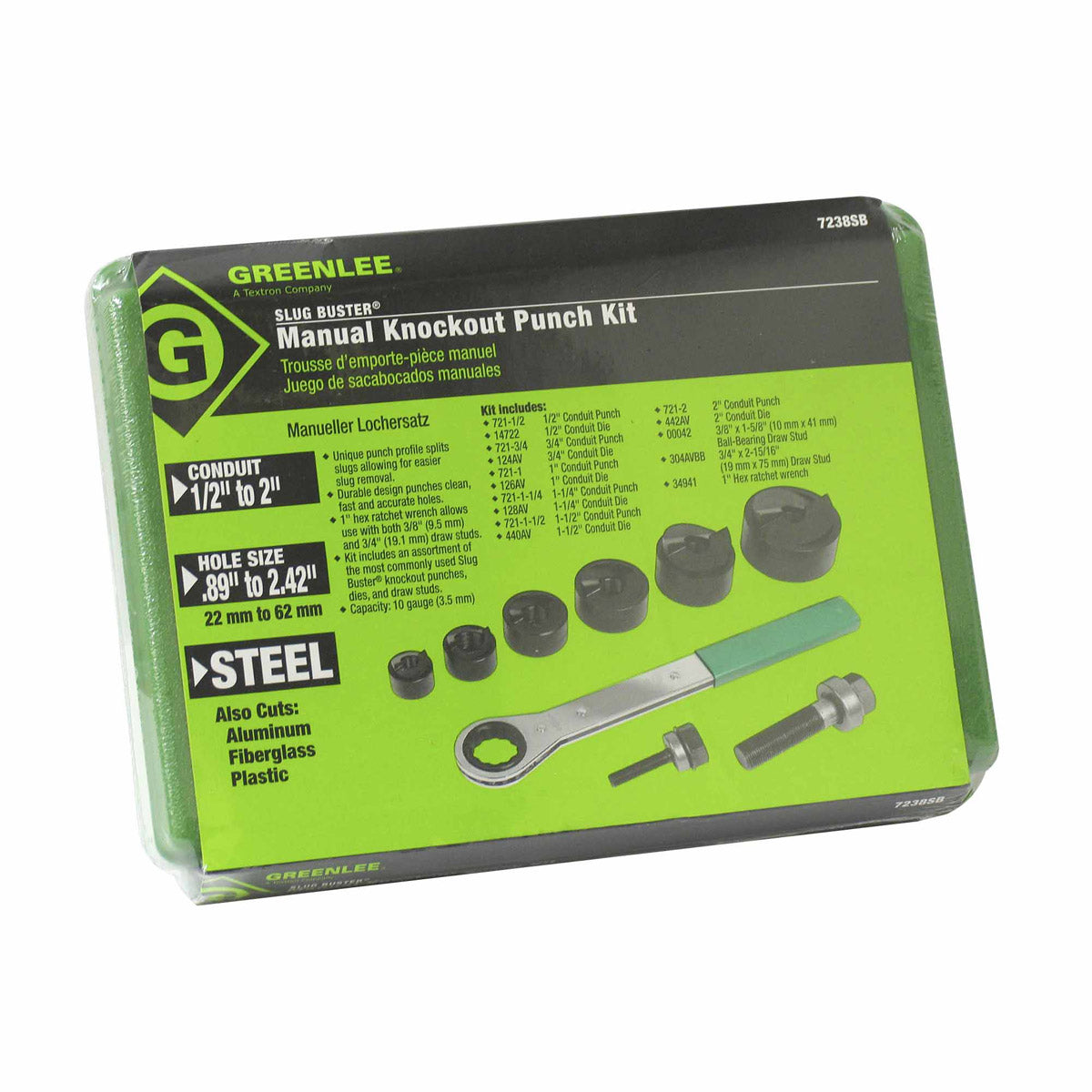 Greenlee 7238SB Slug-Buster Knockout Kit with Ratchet Wrench 1/2" thru 2" - 10